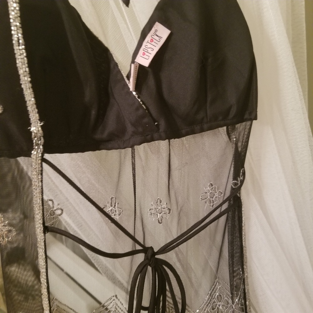 Black and Silver Sheer Halter Top - Picture 4 of 5